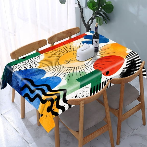 GooTPa Sun Face Pop Art Rectangle Dining Tablecloth, Polyester Tablecloths Rectangle Dining Tablecloth, Ideal for Kitchen Picnic Party