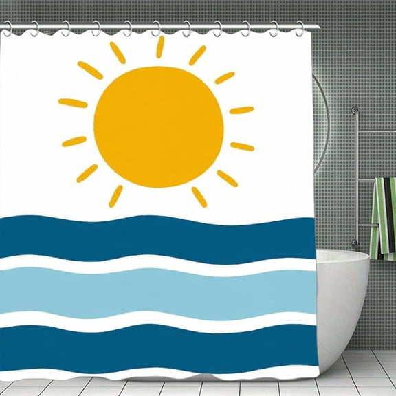 GooTPa Sun Ocean Waves Print Shower Curtain, Cloth Fabric Waterproof Polyester Bathroom Home Decor Set with Hooks 70.8×70.8Inch