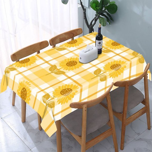 GooTPa Sunflower Gingham Check Pattern Rectangle Dining Tablecloth, Polyester Tablecloths Rectangle Dining Tablecloth, Ideal for Kitchen Picnic Party