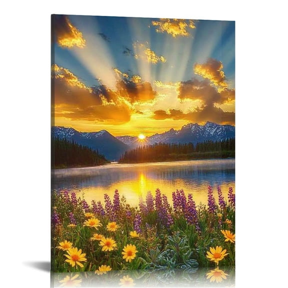 GooTPa Sunflower Sunset Landscape Canvas Wall Art, Canvas Prints Wall Art for Living Room Bathroom Bedroom Office, Art Print Painting for Home Decorations - 16x20in