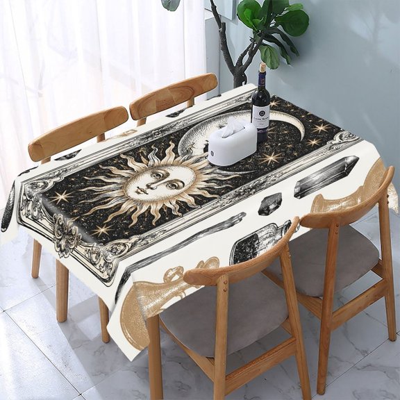 GooTPa Tarot Sun Moon Alchemy Rectangle Dining Tablecloth, Polyester Tablecloths Rectangle Dining Tablecloth, Ideal for Kitchen Picnic Party