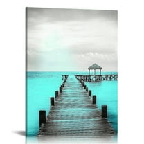 GooTPa Teal Blue Ocean Beach Canvas Wall Art, Canvas Prints Wall Art for Living Room Bathroom Bedroom Office, Art Print Painting for Home Decorations - 12x16in