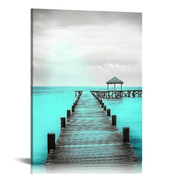 GooTPa Teal Blue Ocean Beach Canvas Wall Art, Canvas Prints Wall Art for Living Room Bathroom Bedroom Office, Art Print Painting for Home Decorations - 12x16in