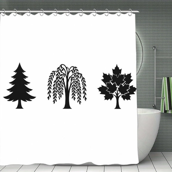 GooTPa Three Trees Icon Set Print Shower Curtain, Cloth Fabric Waterproof Polyester Bathroom Home Decor Set with Hooks 70.8×70.8Inch