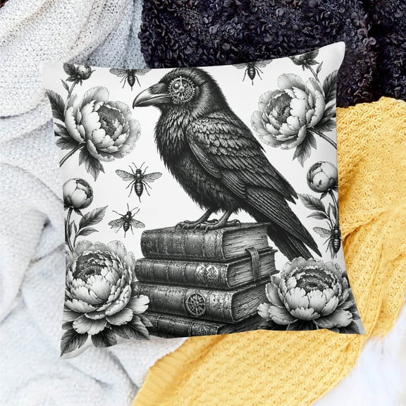 GooTPa Throw Pillow Case Decoration Steampunk Raven On Antique Books Linen Cushion Covers for Couch Sofa Bedroom Farmhouse Home Decor