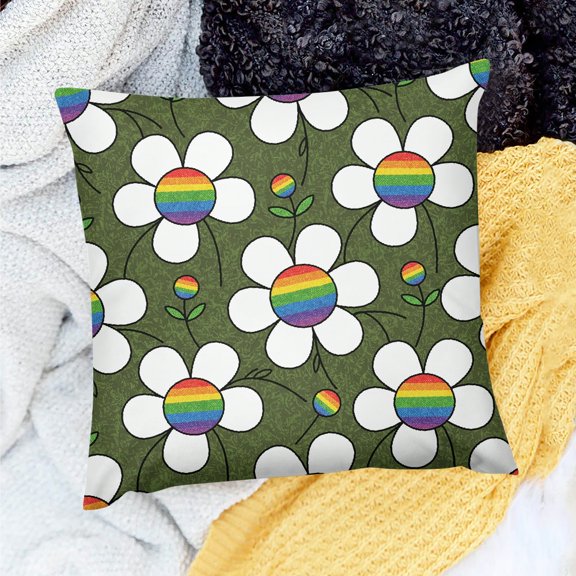 GooTPa Throw Pillow Covers Groovy 70s Rainbow Center Daisy Garden Linen Cushion Covers for Couch Sofa Bedroom Farmhouse Living Room Holiday Home Decor