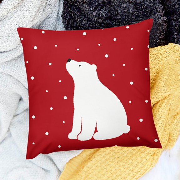 GooTPa Throw Pillow Covers Polar Bear Watching Snowfall Linen Cushion Covers for Couch Sofa Bedroom Farmhouse Home Decor