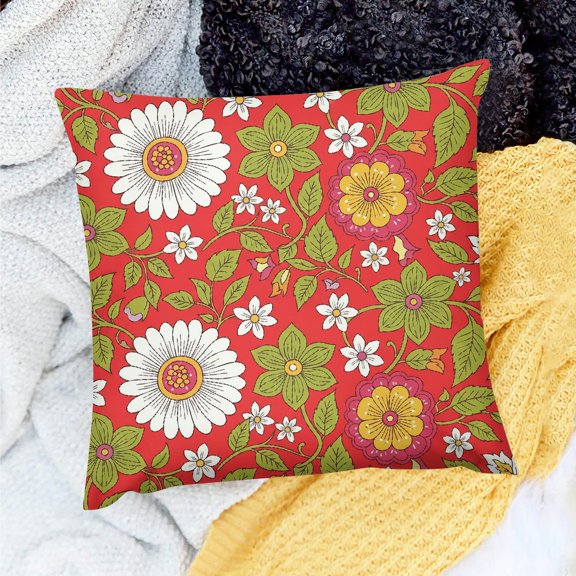 GooTPa Throw Pillow Covers Vibrant Retro 70s Folk Art Floral Linen Cushion Covers for Couch Sofa Bedroom Farmhouse Living Room Holiday Home Decor