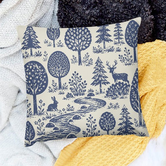 GooTPa Throw Pillow Covers Woodland Stream With Deer And Rabbit Linen Cushion Covers for Couch Sofa Bedroom Farmhouse Home Decor
