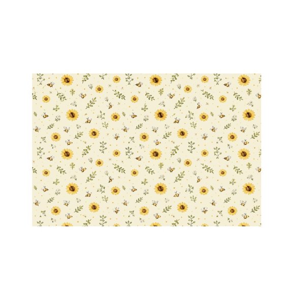 GooTPa Tiny Sunflower Leaves Bees Linen Placemats 30x45cm Straight Edge Stain Resistant Washable Non-Slip Table Mats Table for Kitchen Dining Room Home