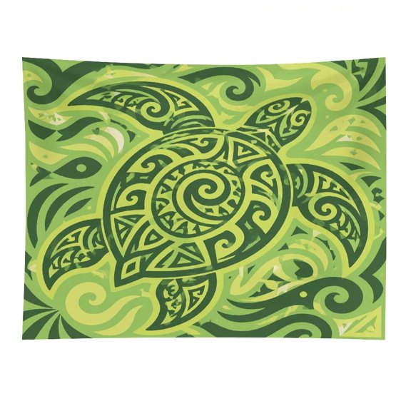 GooTPa Tribal Turtle Green Swirl Pattern Art Polyester Wall Tapestry Anti Wrinkle Art Hanging Decor for Bedroom Living Room Home Holiday Decoration Gift