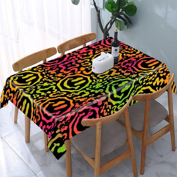 GooTPa Trippy Smiley Face Pattern Rectangle Dining Tablecloth, Polyester Tablecloths Rectangle Dining Tablecloth, Ideal for Kitchen Picnic Party