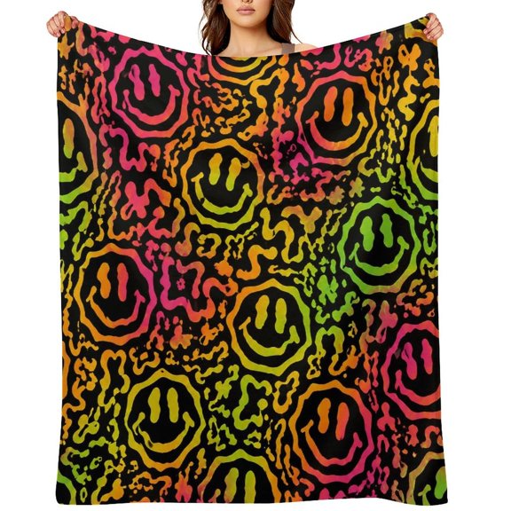 GooTPa Trippy Smiley Face Pattern Soft Flannel Throw Blanket, Lightweight Fuzzy Warm Cozy Blanket for Couch Bed Home Travel Decor