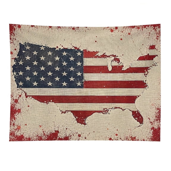 GooTPa USA Map Outline Stars Stripes Fabric Polyester Wall Tapestry Anti Wrinkle Art Hanging Decor for Bedroom Living Room Home Holiday Decoration Gift