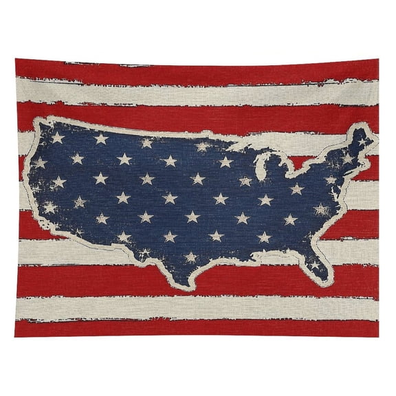 GooTPa USA Map Stars Blue Field Red Stripe Polyester Wall Tapestry Anti Wrinkle Art Hanging Decor for Bedroom Living Room Home Holiday Decoration Gift