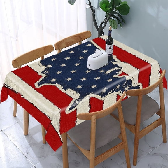 GooTPa USA Map Stars Blue Field Red Stripe Rectangle Dining Tablecloth, Polyester Tablecloths Rectangle Dining Tablecloth, Ideal for Kitchen Picnic Party
