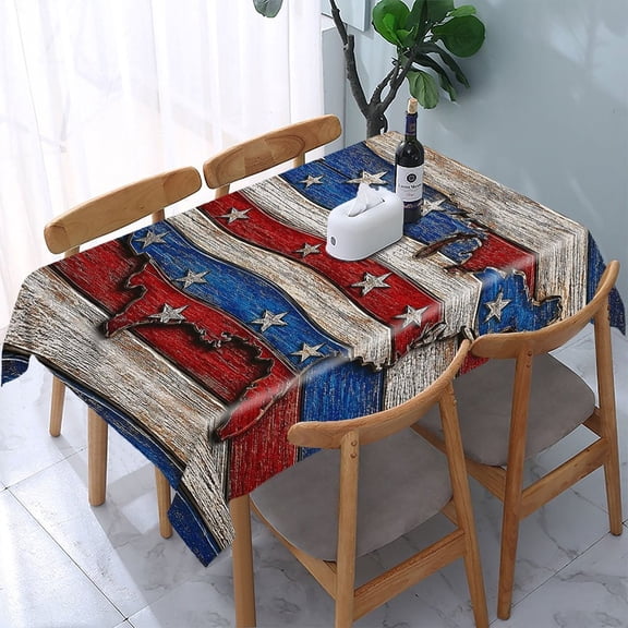 GooTPa Usa Map Carved Wooden Flag Art Rectangle Dining Tablecloth, Polyester Tablecloths Rectangle Dining Tablecloth, Ideal for Kitchen Picnic Party
