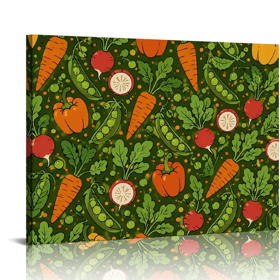 GooTPa Vegetable Garden Seamless Pattern Ready to Hang, Modern Wall Decor, Wall Art Canvas Print Bathroom Bedroom Kitchen Hallway Wall Decor Prints