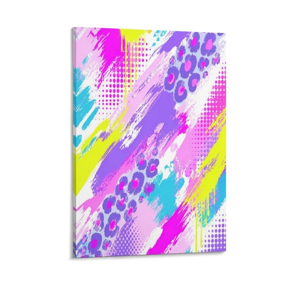 GooTPa Vibrant Paint Splatter Leopard Pattern Canvas Wall Art Framed Painting, Modern Home Decor Print for Living Room Bedroom Office Wall Decoration
