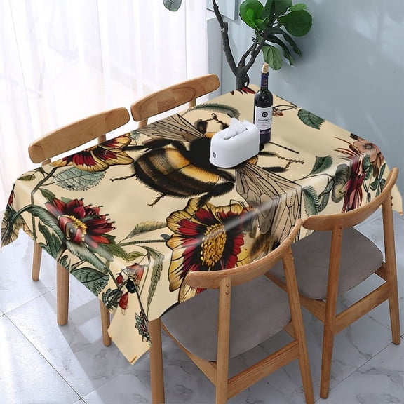 GooTPa Vintage Bee Flower Border Rectangle Dining Tablecloth, Polyester Tablecloths Rectangle Dining Tablecloth, Ideal for Kitchen Picnic Party