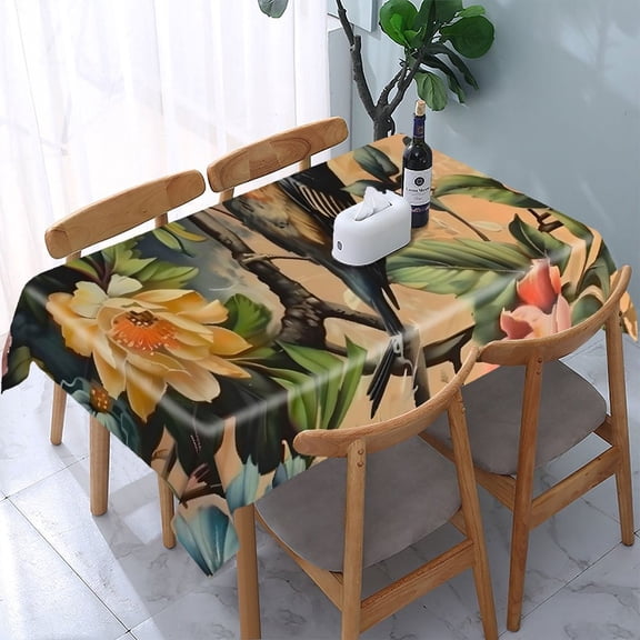 GooTPa Vintage Bird Pink Flowers Rectangle Dining Tablecloth, Polyester Tablecloths Rectangle Dining Tablecloth, Ideal for Kitchen Picnic Party