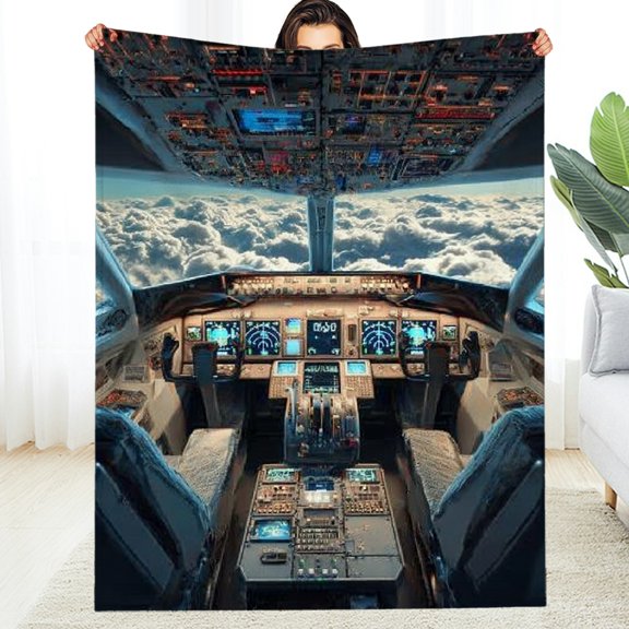 GooTPa Vintage Boho Airplane Cockpit Flannel Blanket, Durable Soft and Warm Flannel Blanket for Bed Sofa Travel and Camping Multi-purpose Gift for Family and Friends - 40*50in