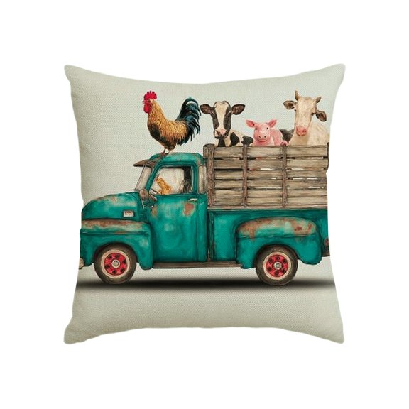 GooTPa Vintage Farm Animal Truck Pillow Covers, Cute Animal Throw Pillow Case Decoration, Linen Cushion Covers for Couch Sofa Bedroom Living Room Holiday Home Decor - 20x20in