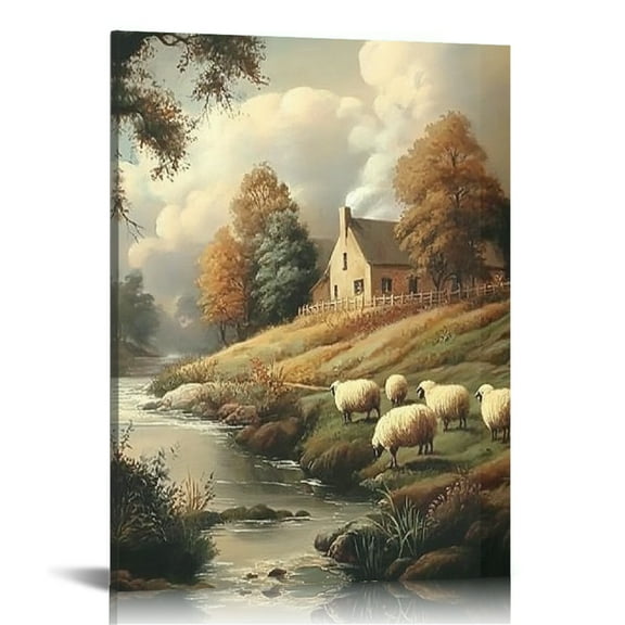 GooTPa Vintage French Country Nature Landscape Canvas Wall Art, Canvas Prints Wall Art for Living Room Bathroom Bedroom Office, Art Print Painting for Home Decorations - 16x20in