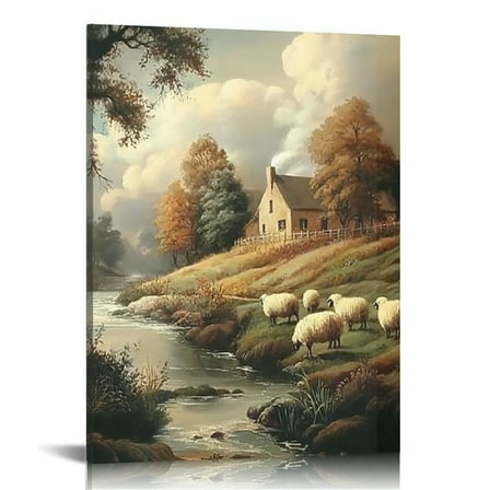 GooTPa Vintage French Country Nature Landscape Canvas Wall Art, Canvas Prints Wall Art for Living Room Bathroom Bedroom Office, Art Print Painting for Home Decorations - 12x16in
