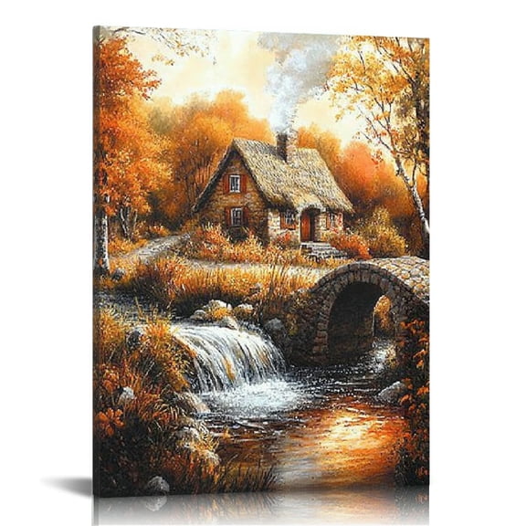 GooTPa Vintage Rustic Cottage Forest Landscape Canvas Wall Art, Canvas Prints Wall Art for Living Room Bathroom Bedroom Office, Art Print Painting for Home Decorations - 12x16in