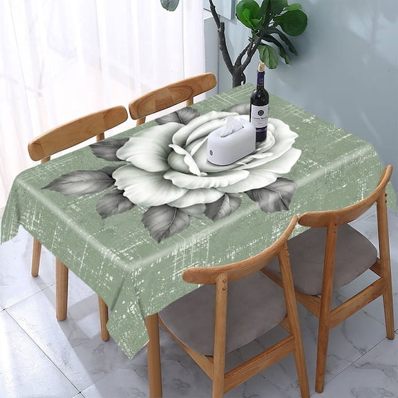 GooTPa Vintage White Rose Grunge Rectangle Dining Tablecloth, Polyester Tablecloths Rectangle Dining Tablecloth, Ideal for Kitchen Picnic Party