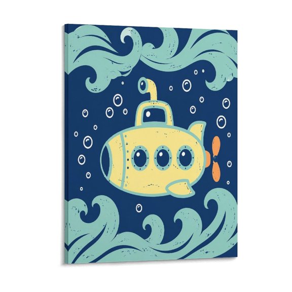 GooTPa Vintage Yellow Submarine In Ocean Canvas Wall Art Framed Painting, Modern Home Decor Print for Living Room Bedroom Office Wall Decoration