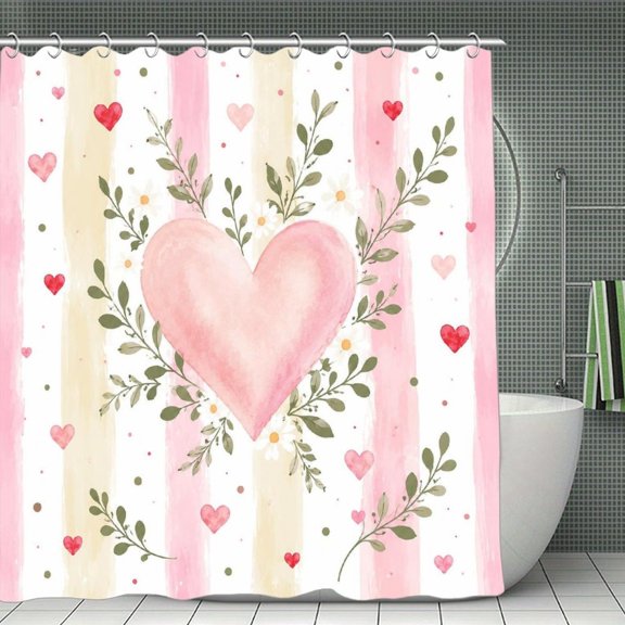 GooTPa Watercolor Heart Floral Wreath Shower Curtain 70.870.8Inch,Watercolor Flowers Bathroom Shower Curtain,Waterproof Fabric Shower Curtain with Hooks