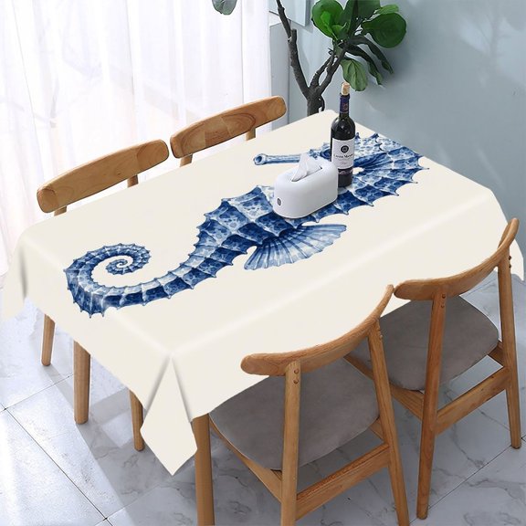 GooTPa Watercolor Seahorse Blue Art Rectangle Dining Tablecloth, Polyester Tablecloths Rectangle Dining Tablecloth, Ideal for Kitchen Picnic Party
