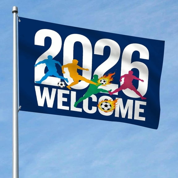 GooTPa Wecome 2026 Soccer Cup Flag, Fire Soccer Game Large Flag - Football Supporters Banner, Soccer Merchandise Decorations Accessories Great Gifts for Fans Indoor Outdoor Sports Party Decor, 3x5 ft