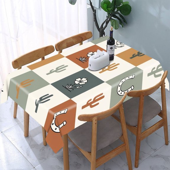 GooTPa Western Desert Icons Pattern Rectangle Dining Tablecloth, Polyester Tablecloths Rectangle Dining Tablecloth, Ideal for Kitchen Picnic Party
