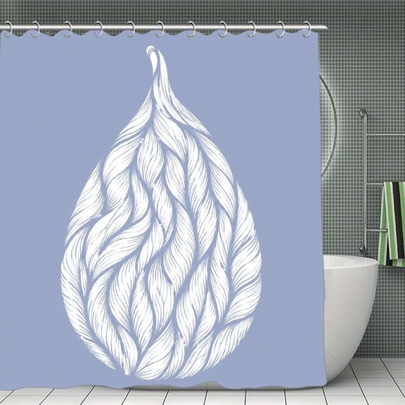 GooTPa White Feather Droplet On Periwinkle Print Shower Curtain, Cloth Fabric Waterproof Polyester Bathroom Home Decor Set with Hooks 70.8×70.8Inch