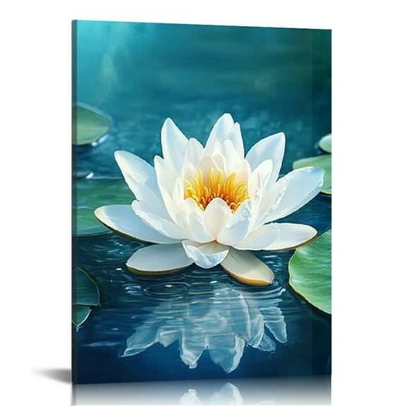 GooTPa White Lotus Canvas Wall Art, Canvas Prints Wall Art for Living Room Bathroom Bedroom Office, Art Print Painting for Home Decorations - 12x16in