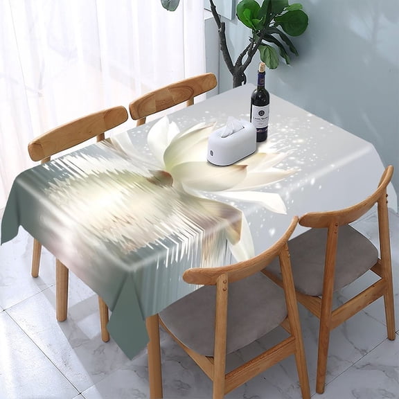 GooTPa White Lotus Magical Glow Rectangle Dining Tablecloth, Polyester Tablecloths Rectangle Dining Tablecloth, Ideal for Kitchen Picnic Party