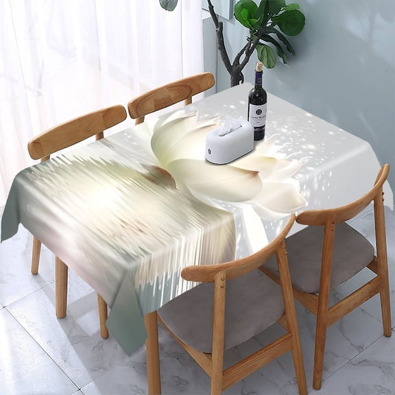 GooTPa White Lotus Magical Glow Rectangle Dining Tablecloth, Polyester Tablecloths Rectangle Dining Tablecloth, Ideal for Kitchen Picnic Party