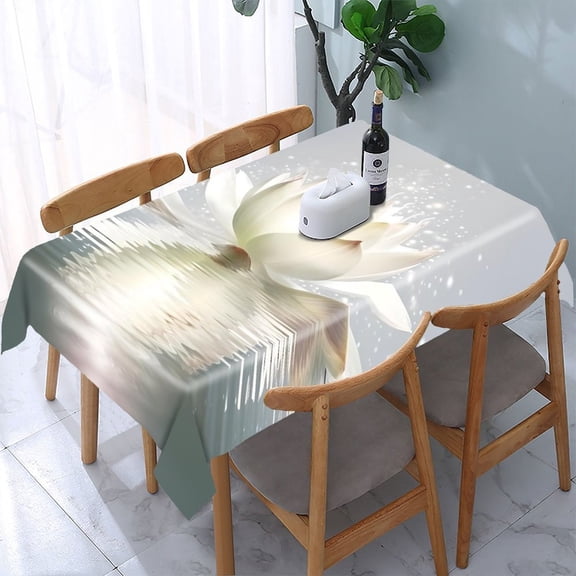 GooTPa White Lotus Magical Glow Rectangle Dining Tablecloth, Polyester Tablecloths Rectangle Dining Tablecloth, Ideal for Kitchen Picnic Party