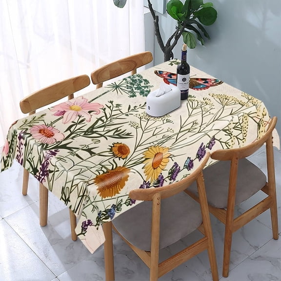 GooTPa Wildflowers Butterflies Lace Rectangle Dining Tablecloth, Polyester Tablecloths Rectangle Dining Tablecloth, Ideal for Kitchen Picnic Party