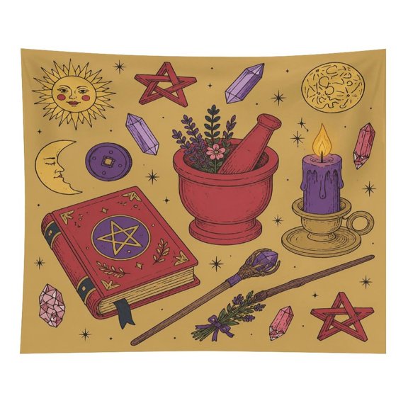 GooTPa Witchcraft Spellbook Mortar Potion Art Polyester Wall Tapestry Anti Wrinkle Art Hanging Decor for Bedroom Living Room Home Holiday Decoration Gift
