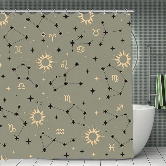 GooTPa Zodiac Constellations Star Map Print Shower Curtain, Cloth Fabric Waterproof Polyester Bathroom Home Decor Set with Hooks 70.8×70.8Inch