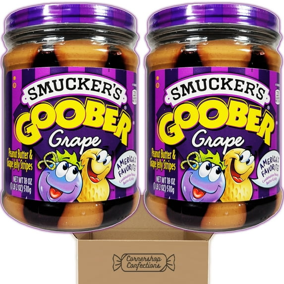 Goober Peanut Butter and Grape Jelly 2 Jar Bundle - 36 ounces Total - Peanut Butter and Grape Jelly Stripes - For PB&J Sandwiches, Waffles, Pancakes in Cornershop Confections Pack