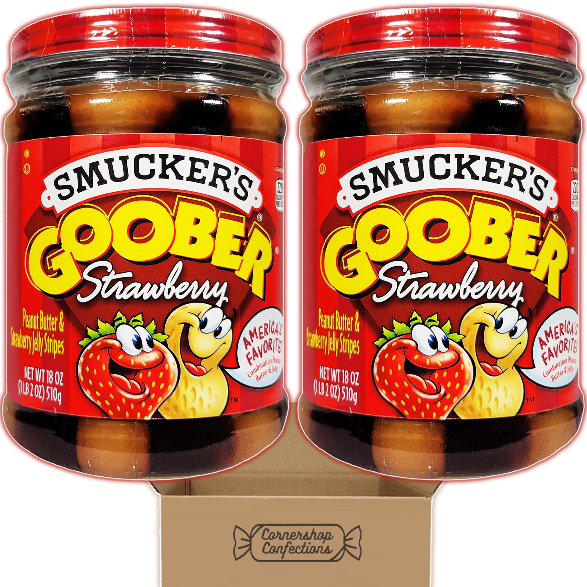 Goober Peanut Butter and Strawberry Jelly 2 Jar Bundle - 36 ounces Total - Peanut Butter and Strawberry Jelly Stripes - For PB&J Sandwiches, Waffles, Pancakes in Cornershop Confections Pack
