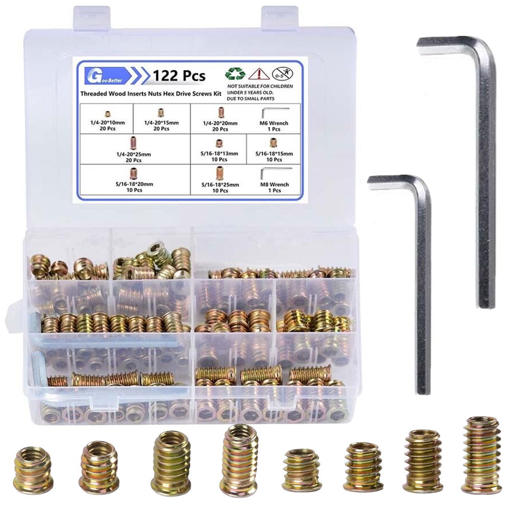 Goobetter 122Pcs Insert Nut Furniture Screw Assortment kit 1/4" 5/16