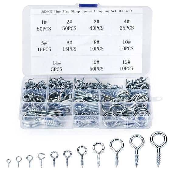 Goobetter 280 Pcs Screw Eye hooks Small Eye Bolts ,Zinc,11 Assorted Sizes,eyelet screws for Hanging,Wood,DIY and Crafts