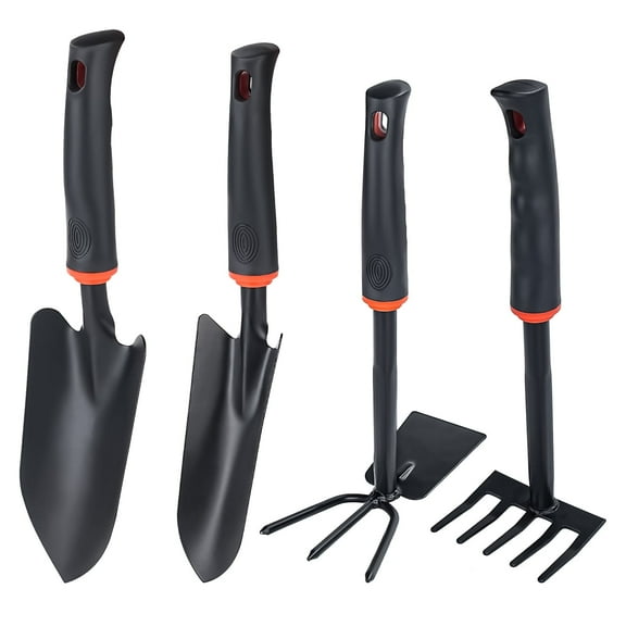 Goobetter Garden Tool Set 4-Piece,Aluminum Alloy Gardening Tools Set,Heavy Duty Black Coated Kit for Indoor/Outdoor Planting & Weeding