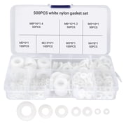 Goobetter 500 Pcs Nylon Flat Washers for Screws Bolts,7 SizesM2-M8 White Plastic Washers Assortment Set for Household & Commercial